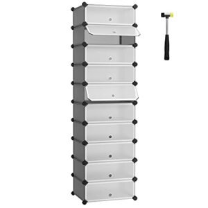 Songmics Interlocking Shoe Rack, rektangulær opbevaringsarrangør, 10 slot modulær DIY -opbevaringshylde, 40 x 30 x 17 cm for hver slot, plastgarderobe med døre, grå LPC010G01