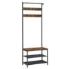 Vasagle HSR411B01 tøjstativ frakke rack med 9 aftagelige kroge bænk industriel design til gangen soveværelse vintage brun sort