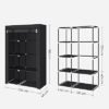 Sort garderobe med 6 hylder og målinger 45x105x168 cm.