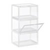 Songmics -skobokse, pakke med 3 stable skoarrangører med klar dør, plastskoopbevaring til britisk størrelse 11, 36 x 28 x 22 cm, gennemsigtig LSP03CW