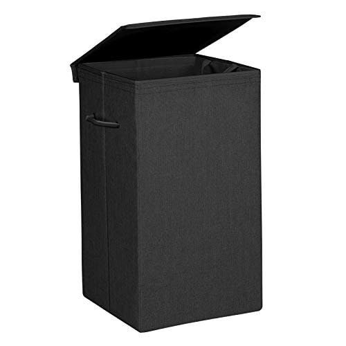 Sort vaskeri-hamper med magnetisk låg og håndtag, foldbar og aftagelig foringspose.