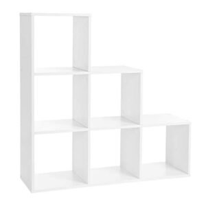 Vasagle Stair Shelf Bogreol Trin Hylde med 6 terderstige Hyldestue Divider Cube Hylde Fritstående kontor Stue Soveværelse Hvid LBC63WT