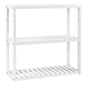 Songmics BCB13W bambushylde, højdejusterbar, 3 lagshylde, 60 x 15 x 54 cm, til badeværelse, væg, køkken, bøger, hvid