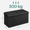 Sort foldbar ottoman med opbevaringsfunktion og 300 kg kapacitet.