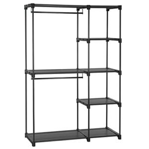 Songmics Fritstående garderobe, sammenfoldeligt skab, frakkeholder med tøjskinner, tøjstativ, åben opbevaring garderobe, opbevaringsarrangør, cloakroom, soveværelse, undersøgelse 112 x 43 x 165 cm, sort ryg24bk
