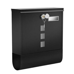 Sort vægmonteret postkasse med lås og vinduer, nem installation.
