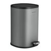Songmics Rubbish Bin, 5 L Badeværelsesbakke, stålpedalbakke, med indre spand, blødt tæt låg og håndtag til badeværelse, toilet, grå og sort LTB14GS