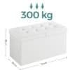 Foldesæde med 300 kg kapacitet, læder og skum, opbevaringsfunktion.