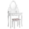 Songmics Princess Dressing Table Stool Set og 360 graders drejelig spejl makeup desk 4 skuffer forfængelighed møbler let at samle soveværelse hvid RDT04W