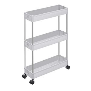 Songmics 3-lags opbevaringsvogn, køkkenvogn på hjul, smal trolley til køkken badeværelse kontor eller små rum, 42 x 13,5 x 61 cm, hvid KSC007W01