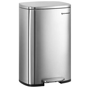 Songmics Kitchen Pedal Bin, 50L Rubbish Waste Bin, med plastisk indre spand, hængslet låg, blød lukning, lugtbevis og hygiejnisk, sølv LTB050E01