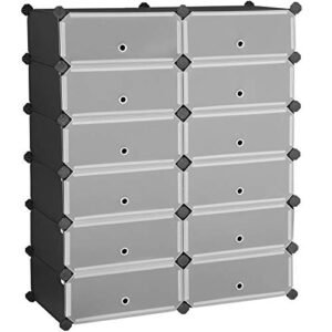 Songmics Interlocking Shoe Rack, rektangulær opbevaringsarrangør, 12-slot modulær DIY-opbevaringshyldenhed, 40 x 30 x 17 cm for hver slot, metaltrådgarderobe, sort LPC26HV1