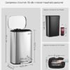Songmics Kitchen Pedal Bin, 50L Rubbish Waste Bin, med plastisk indre spand, hængslet låg, blød lukning, lugtbevis og hygiejnisk, sølv LTB050E01 - Billede 7