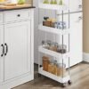 Songmics Storage Trolley, Slim Trolley, 4-lags køkkenopbevaringsvogn, smal gap badeværelse vogn med hjul og håndtag, 40 x 13 x 93 cm, hvid KSC018W01 - Billede 3