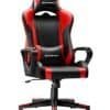 Sort og rød gamingstol med justerbar højde og rockerfunktion.