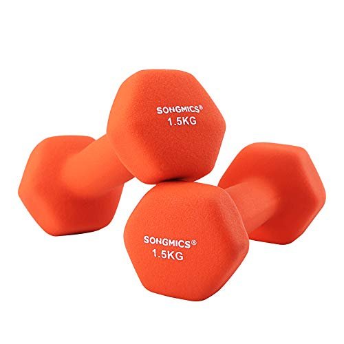 Songmics sæt med 2 håndvægte, 2 x 1,5 skridsikre neopren håndvægte med mat finish, hjemme træning, fitnessøvelse, orange syl63og 1 Songmics sæt med 2 håndvægte, 2 x 1,5 skridsikre neopren håndvægte med mat finish, hjemme træning, fitnessøvelse, orange syl63og