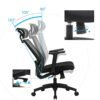 Songmics Ergonomic Office Chair, Mesh Computer lænestol, Lumbar Support, justerbar nakkestøtte og armlæn, justerbar ryglænet låsbar op til 120 °, grå obn55bg - Billede 3