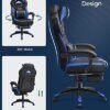 Songmics Gaming Stol, Office Racing Stol med fodstøtte, ergonomisk design, justerbar nakkestøtte, lændehvirveltilpasning, 150 kg vægtkapacitet, sort og blå OBG77BU - Billede 5