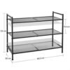 Songmics 3-lags sko rack, stabelbar skoarrangør, 9-12 par sko, metal, sort - Billede 5