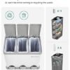 Songmics Pedal Bin, 3 X 8L Recycling Bin, 3-Compartment Metal Rubbish Bin, Waste Separation til Kitchen, Inkluder 15 skraldesposer, let at rense, stål, hvid og grå LTB24WT - Billede 3