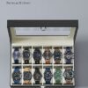 Watch Box med 12 slots, urkasse med glas låg, ur displayboks, metallak, grønlig beige foring - Billede 6