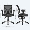 Songmics OBN52BK Kontorstol, ergonomisk drejestol, mesh -skrivebord, justerbar stolhøjde, ryglæn, 3 justeringshåndtag, lumbale support og justerbart armlæn, lavet af PU - Billede 6
