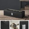 Songmics Watch Box med 6 slots, urkasse med glaslåg, sort syntetisk læder, grøngrå foring - Billede 4