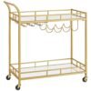 Serveringsvogn Trolley Glasholder 2 Spejlglashylder Bar Trolley Vinvogn Køkken Spisestue Bar Guld