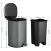 Songmics Rubbish Bin, 5 L Badeværelsesbakke, stålpedalbakke, med indre spand, blødt tæt låg og håndtag til badeværelse, toilet, grå og sort LTB14GS - Billede 5