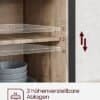Vasagle opbevaringsskab med 3 justerbare hylder til køkken eller spisestue.