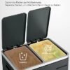 Songmics Kitchen Bin, 2 x 15 l Stål affaldsbakke, blød lukning, lugtforsegling, antracitgrå - Billede 4