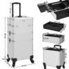 Songmics Professional Makeup-sag, 3-i-1 rejsende skønhedsvogn, stor kosmetisk vogn, sølv - Billede 6