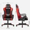 Ergonomisk gamingstol i sort og rød med justerbar højde og nakkestøtte.