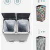 Songmics-genbrugsbakke, dobbelt papirkurv dåse, 2 x 24L, med 2 rum, blød tæt låg, pedaler, plastiske indre spande og bær håndtag, sølv LTB48NL - Billede 6