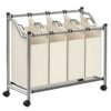 Songmics rullende vaskeri Sorter, vaskeri med 4 aftagelige poser, vaskeri hæmmer, vaskeri, til vaskerum, soveværelse, badeværelse, 4 x 35L, beige LSF005s