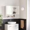 Vasagle BBK122W01 Mirrored Cabinet, badeværelse skab med højdejusterbare hylder, dør og øverste panel med højglans overflade, badeværelse, 54 x 15 x 55 cm, hvid - Billede 2