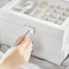 Songmics smykkerboks, 3-lags fløjls smykkedisplay og arrangør med klart glaslåg, forskellige rum til halskæder, armbånd, ringe, lås og nøgle, hvid JBC158W01 - Billede 5