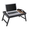Songmics Bed Tray Bord med bambusfoldningsben, morgenmadsbakke til sofa, seng, servering af snackbakke med rille til telefon tablet, bærbar skrivebord, rustik mørkebrun LLD111B01 - Billede 6