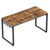 Vasagle Computer Desk, Writing Desk, Home Office Desk med 8 kroge, 140 x 60 x 75 cm, til undersøgelse og soveværelse, let samling, stål, industriel design, rustik brun og sort LWD59X