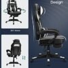 Songmics Racing Gaming Stol, Justerbar kontorstol med fodstøtte, ergonomisk design, vippemekanisme, nakkestøtte, lumbale support, 150 kg vægtkapacitet, sort og hvid OBG73BW - Billede 6
