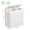 Songmics håndvævet vaskeri, 110L Synthetic Rattan Opdelt tøj Hamper med låg og håndtag, sammenfoldelig, aftagelig foringspose, hvid LCB52WT - Billede 4