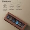 Songmics Watch Box med 6 slots, urkasse med glaslåg, fløjlsurpuder, urholder med lås, 11,2 x 30 x 8 cm, gaveide, brun syntetisk læder, brun foring JWB006K01 - Billede 5