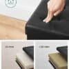 Foldbar ottoman med blødt polstret sæde og opbevaringsfunktion.