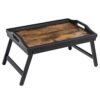 Songmics Bed Tray Bord med bambusfoldningsben, morgenmadsbakke til sofa, seng, servering af snackbakke med rille til telefon tablet, bærbar skrivebord, rustik mørkebrun LLD111B01