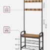 Vasagle Coat Rack, frakke står med skoopbevaringsbænk, 4-i-1-design, med 9 aftagelige kroge, en tøjskinne, til gangen, indgang, 33,7 x 77 x 183 cm, industriel, rustik valnød og sort HSR040B41 - Billede 5