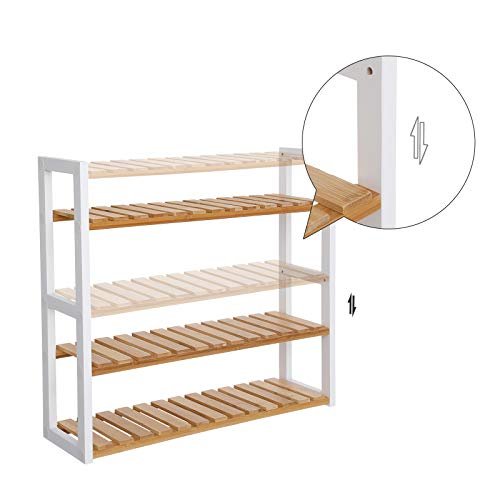Songmics bambus badeværelseshylde, 3-lags justerbare planter rack, vægmonteret eller stå, i stuen, balkon, køkken, naturlig og hvid BCB13WN 5 Songmics bambus badeværelseshylde, 3-lags justerbare planter rack, vægmonteret eller stå, i stuen, balkon, køkken, naturlig og hvid BCB13WN - Billede 5