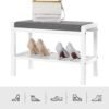 Songmics Bambus Bench Shoe Rack med polstret sæde, opbevaringshylde til indgang, stue, foyer, små områder, hvid lbs65wn - Billede 7