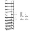 Songmics 5-lags sko rack, sæt med 2 metalskoopbevaringsarrangør, stable opbevaringsstativ, rumbesparende, fritstående hylde, til gangen, soveværelse, stue, sort LSA055B02 - Billede 5