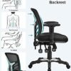 Songmics OBN52BK Kontorstol, ergonomisk drejestol, mesh -skrivebord, justerbar stolhøjde, ryglæn, 3 justeringshåndtag, lumbale support og justerbart armlæn, lavet af PU - Billede 3