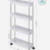 Songmics Storage Trolley, Slim Trolley, 4-lags køkkenopbevaringsvogn, smal gap badeværelse vogn med hjul og håndtag, 40 x 13 x 93 cm, hvid KSC018W01 - Billede 5